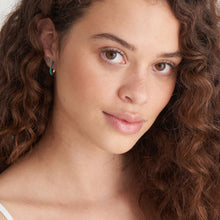 Load image into Gallery viewer, Teal Enamel Thick Silver Hoop Earrings