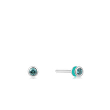 Load image into Gallery viewer, Teal Enamel Silver Stud Earrings