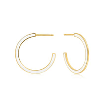 Load image into Gallery viewer, Optic White Enamel Gold Hoop Earrings