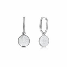 Load image into Gallery viewer, Sunbeam Emblem Silver Huggie Hoop Earrings