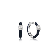 Load image into Gallery viewer, Navy Blue Enamel Carabiner Silver Huggie Hoop Earrings