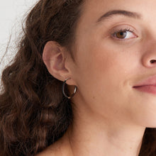 Load image into Gallery viewer, Raven Black Enamel Silver Sparkle Hoop Earrings