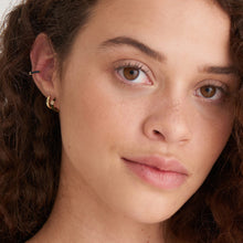 Load image into Gallery viewer, Claret Red Enamel Gold Sleek Huggie Hoop Earrings