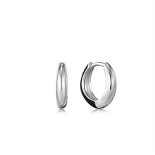 Load image into Gallery viewer, Raven Black Enamel Silver Sleek Huggie Hoop Earrings