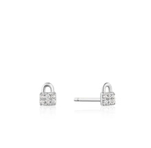 Load image into Gallery viewer, Silver Padlock Sparkle Stud Earrings