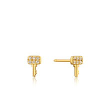 Load image into Gallery viewer, Gold Key Sparkle Stud Earrings