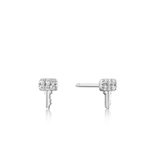 Load image into Gallery viewer, Silver Key Sparkle Stud Earrings