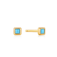 Load image into Gallery viewer, Turquoise Square Gold Stud Earrings