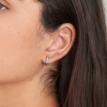 Load image into Gallery viewer, Turquoise Silver Huggie Hoop Earrings