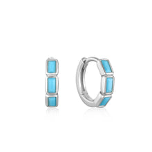 Load image into Gallery viewer, Turquoise Silver Huggie Hoop Earrings