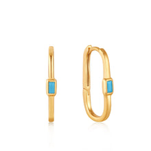 Load image into Gallery viewer, Turquoise Oval Gold Hoop Earrings