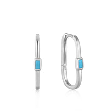 Load image into Gallery viewer, Turquoise Oval Silver Hoop Earrings