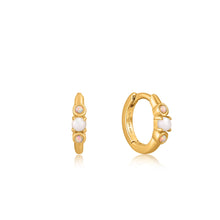 Load image into Gallery viewer, Gold Mother of Pearl and Kyoto Opal Huggie Hoop Earrings