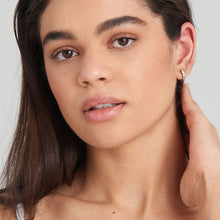 Load image into Gallery viewer, Silver Mother of Pearl and Kyoto Opal Huggie Hoop Earrings