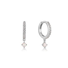 Load image into Gallery viewer, Silver Sparkle Kyoto Opal Drop Huggie Hoop Earrings