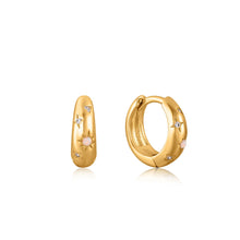 Load image into Gallery viewer, Gold Starry Kyoto Opal Huggie Hoop Earrings