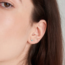 Load image into Gallery viewer, 14kt Gold Turquoise Cabochon and White Sapphire Stud Earrings