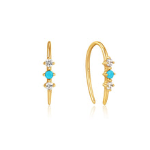 Load image into Gallery viewer, 14kt Gold Turquoise Cabochon and White Sapphire Hook Earrings