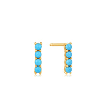 Load image into Gallery viewer, 14kt Gold Turquoise Cabochon Bar Stud Earrings