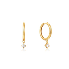 Load image into Gallery viewer, 14kt Gold Natural Diamond Drop Huggie Hoop Earrings