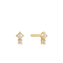 Load image into Gallery viewer, 14kt Gold Pearl and White Sapphire Stud Earrings