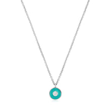 Load image into Gallery viewer, Teal Enamel Disc Silver Necklace