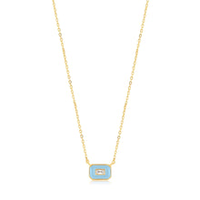 Load image into Gallery viewer, Powder Blue Enamel Emblem Gold Necklace