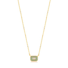 Load image into Gallery viewer, Sage Enamel Emblem Gold Necklace