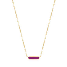 Load image into Gallery viewer, Berry Enamel Bar Gold Necklace