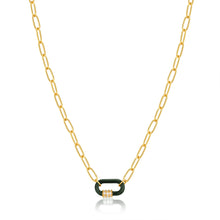 Load image into Gallery viewer, Forest Green Enamel Carabiner Gold Necklace