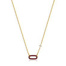 Load image into Gallery viewer, Claret Red Enamel Gold Link Necklace