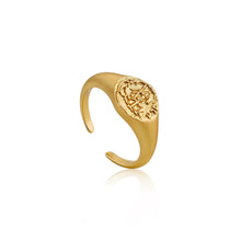 Load image into Gallery viewer, Gold Emblem Adjustable Signet Ring
