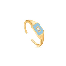 Load image into Gallery viewer, Powder Blue Enamel Emblem Gold Adjustable Ring