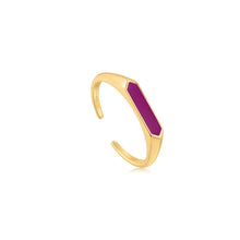 Load image into Gallery viewer, Berry Enamel Bar Gold Adjustable Ring