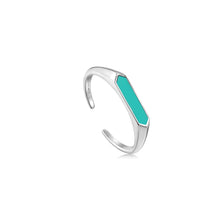 Load image into Gallery viewer, Teal Enamel Bar Silver Adjustable Ring