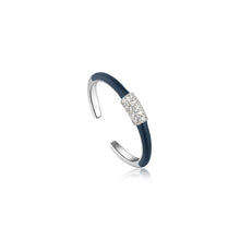 Load image into Gallery viewer, Navy Blue Enamel Carabiner Silver Adjustable Ring
