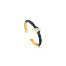 Load image into Gallery viewer, Navy Blue Enamel Gold Adjustable Ring