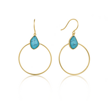 Load image into Gallery viewer, Turquoise Front Hoop Gold Earrings