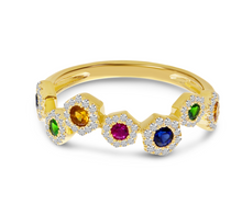 Load image into Gallery viewer, Hexagon Rainbow Sapphire Ring