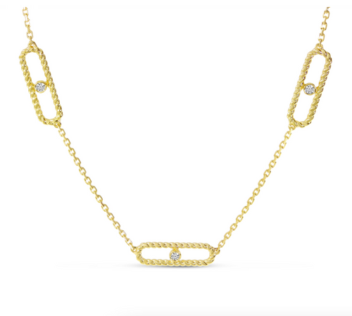 14K Yellow Gold 5-Station Diamond Twist Paperclip Necklace
