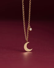 Load image into Gallery viewer, MOLLY | Crescent Moon with Lab Grown Diamond Accent Necklace by Aurelie Gi — on model
