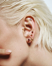 Load image into Gallery viewer, DOJA | Lab Grown Diamond &amp; Ruby Dangle Cross Threadless Flatback Earring by Aurelie Gi — detail view

