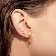 Load image into Gallery viewer, LANA | Pearl and White Sapphire Curved Huggie Hoops by Aurelie Gi — on model
