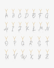 Load image into Gallery viewer, Cursive Letter Pavé Diamond Necklace by Aurelie Gi — on model
