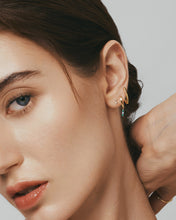Load image into Gallery viewer, KENZA | Dangle Lab Grown Emerald and Sapphire Huggie by Aurelie Gi — detail view
