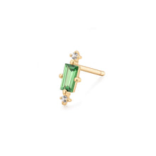 Load image into Gallery viewer, SERENA | Baguette Tsavorite and White Sapphire Single Stud Earring by Aurelie Gi — on model
