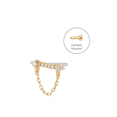 CHELSEA | Draped Chain and Diamond Bar Threadless Flatback Earring