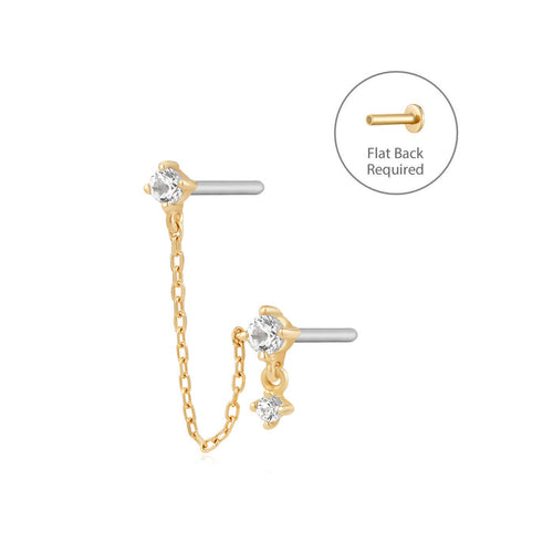 GRAMERCY | Dual White Sapphire Threadless Flatback Earring