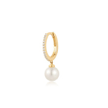 Load image into Gallery viewer, ISLA | Pearl and White Sapphire Huggie Hoop by Aurelie Gi — alternate angle
