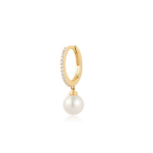 Load image into Gallery viewer, ISLA | Pearl and White Sapphire Huggie Hoop
